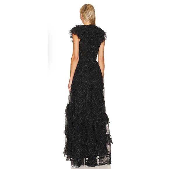 SABINA MUSAYEV SALMA POLKA DOT RUFFLED LONG DRESS IN BLACK Large - Picture 3 of 11